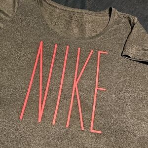 Nike Heather Gray Tee with Vibrant Pink Lettering Drifit